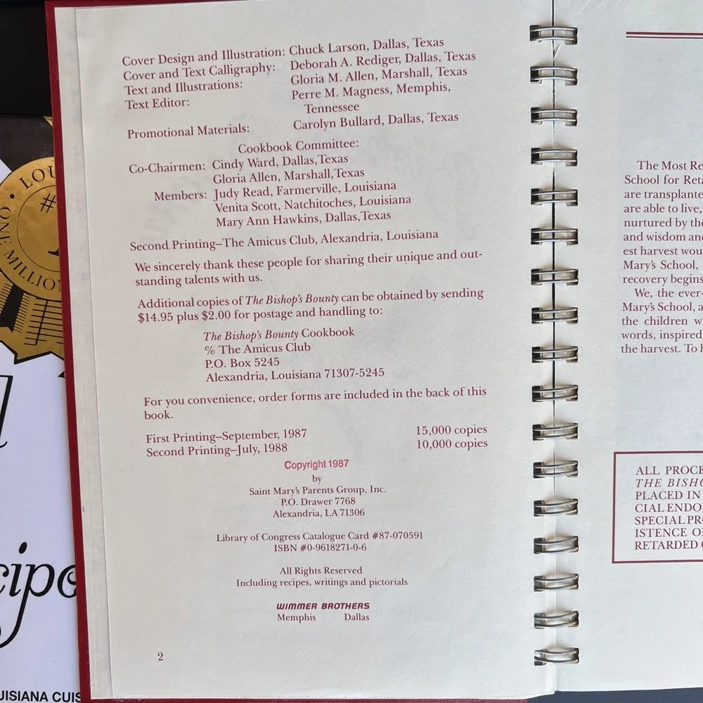 Louisiana Cookbooks VTG Set x2 River Road Recipes 2000 The Bishop's Bounty 1988